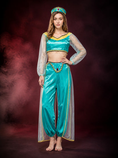 Aladdin Princess 3-Piece Costume Set, Turquoise Top, Pants And Headpiece main product view