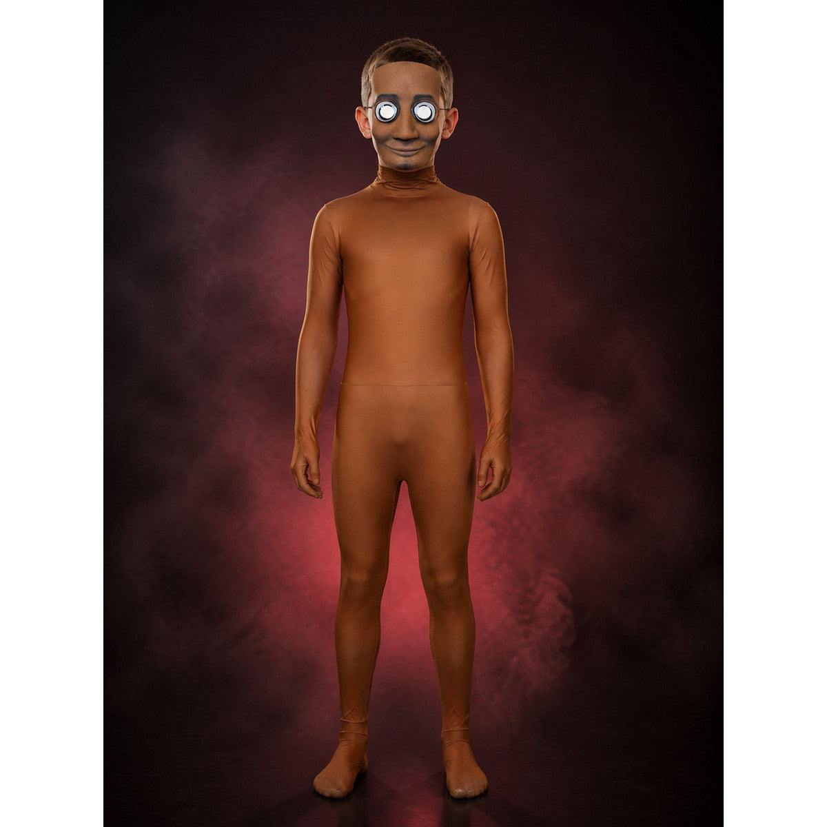 Brown Full Body Jumpsuit Costume with Face Mask, Long Sleeve Halloween Cosplay main product view