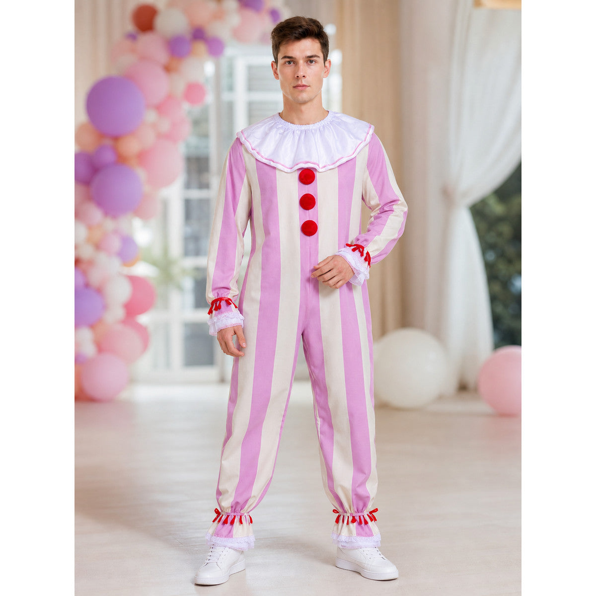 Pink and White Striped Clown Costume for Cosplay