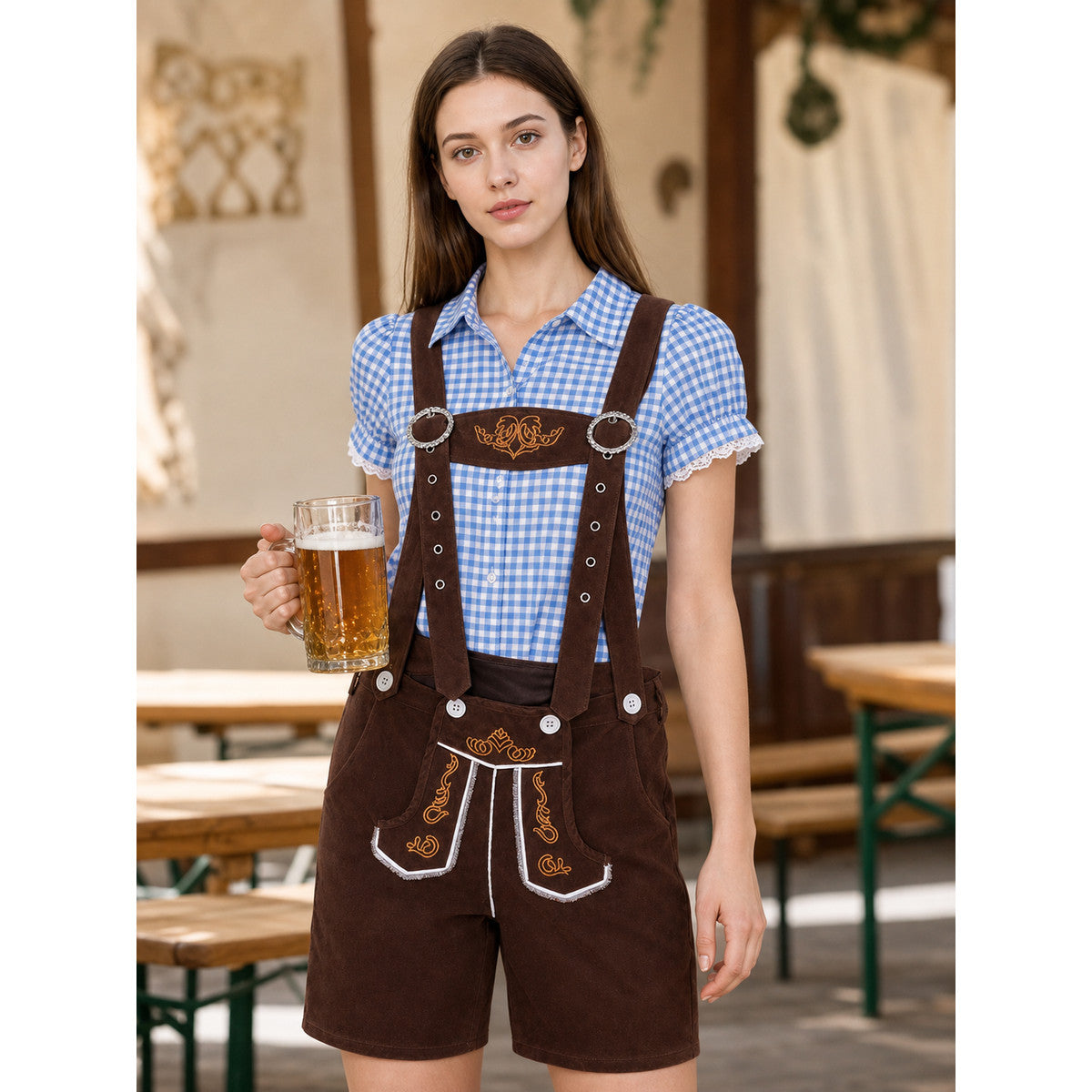 Folk-Style Set: Shirt and Suspender Shorts lifestyle view