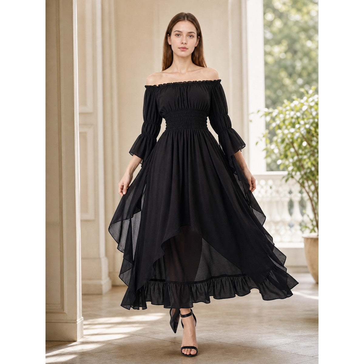 Gothic Lace Dress with Puff Sleeves