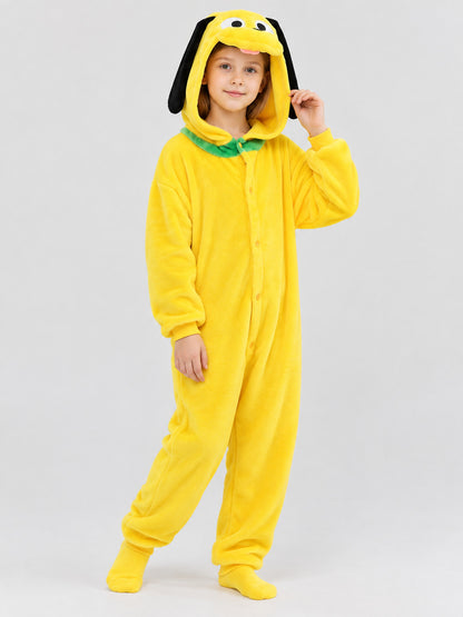 Yellow Kids' Hooded Pajama Jumpsuit with Ears