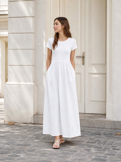 Women’s White Long Dress with Short Sleeves product detail