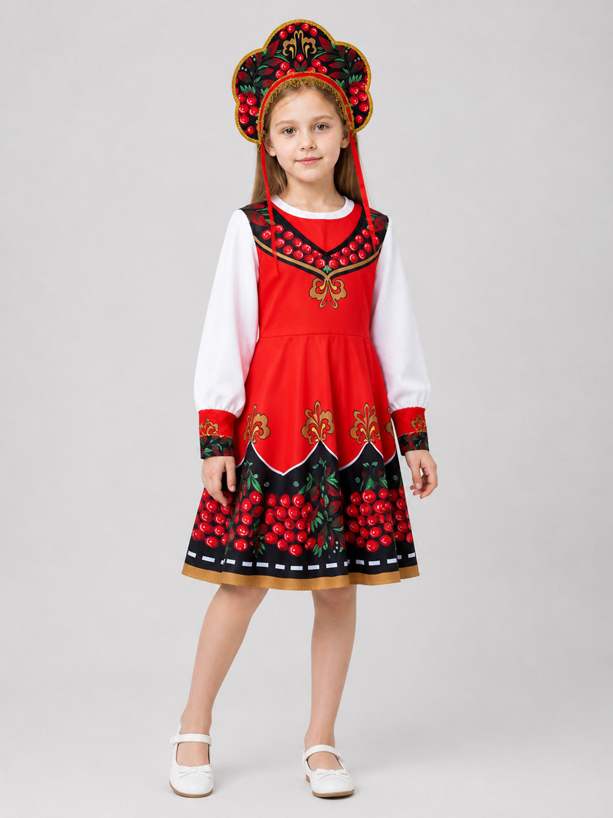 Children’s Retro Costume: Dress, Blouse, and Headwear product detail