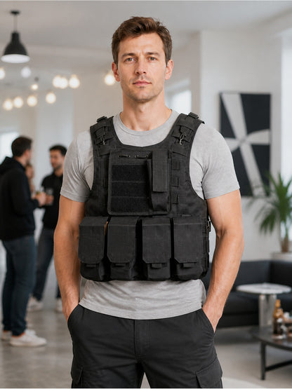 Black Tactical Vest with Adjustable Straps lifestyle view