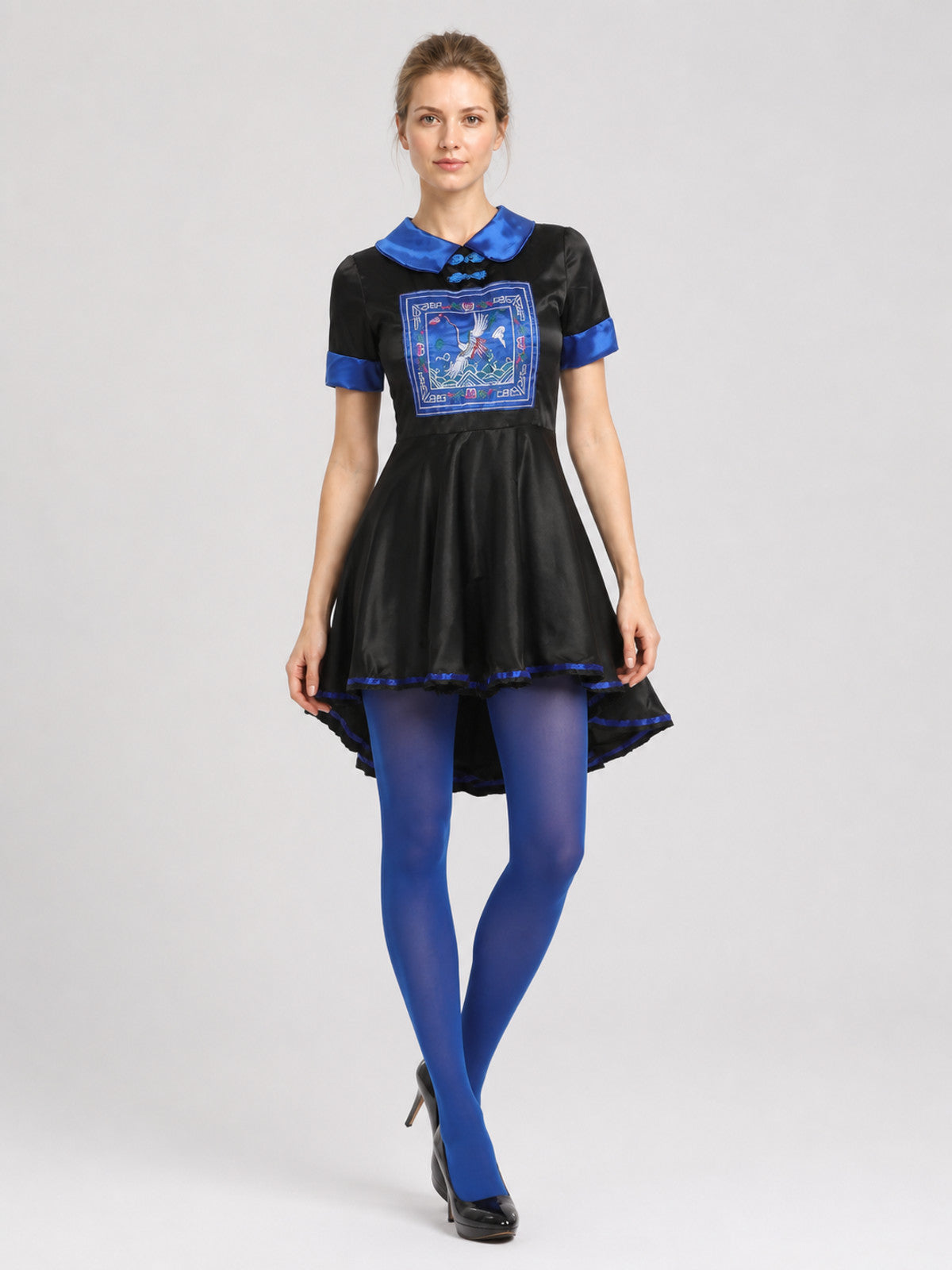 Zombie Costume Dress, Blue and Black, Fitted, Full Skirt