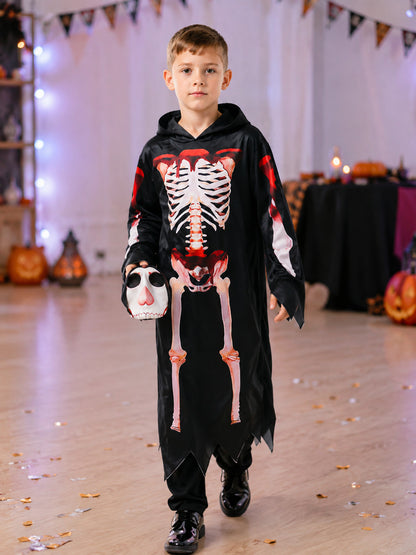 Children’s Grim Reaper Costume with Hood and Skeleton Print lifestyle view