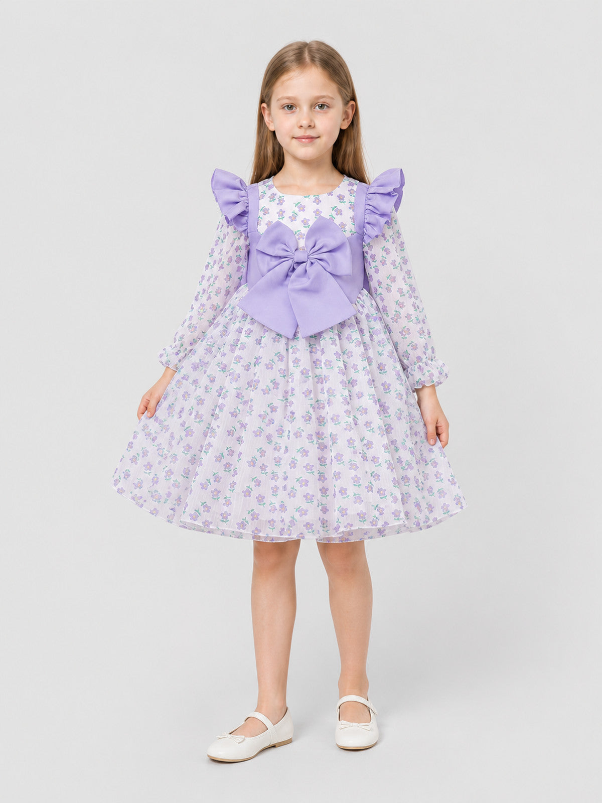 Children's princess dress with floral print and bow Costume Dresses detail