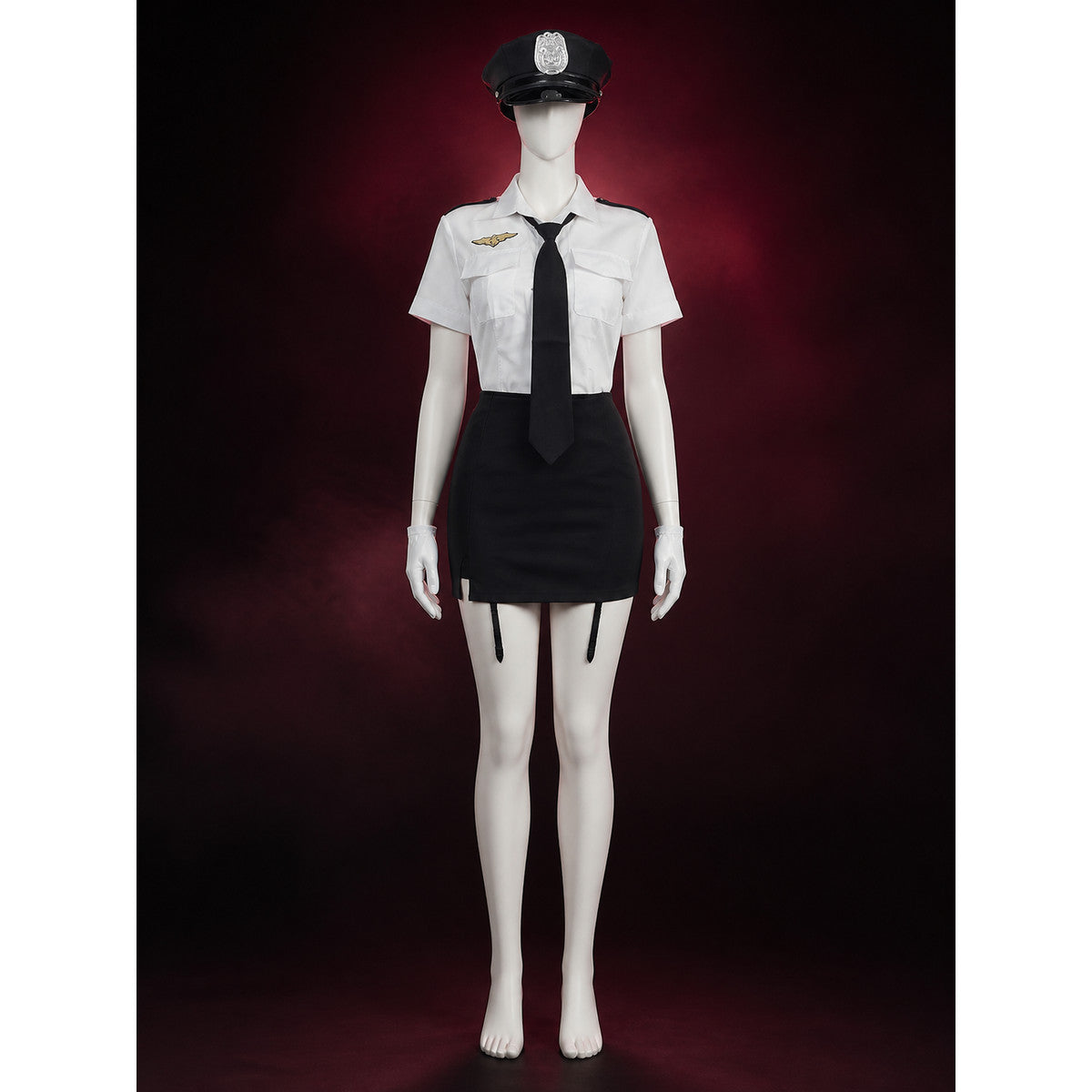 Women's Sexy Police Costume Set - White & Black Uniform with Hat and Gloves main product view