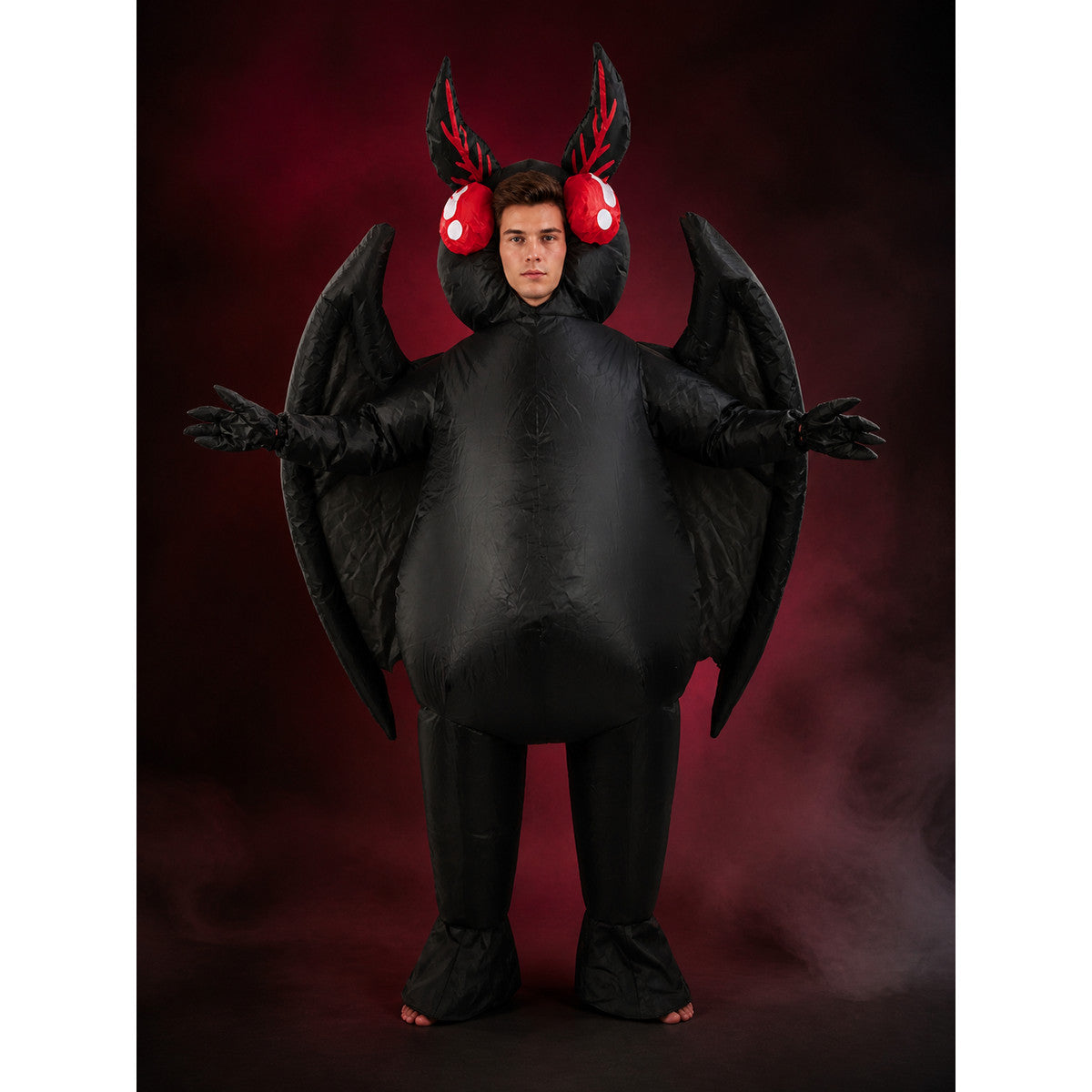 Black Bat Hooded Bodysuit Costume with Wings and Red Eyes - Unisex Halloween main product view