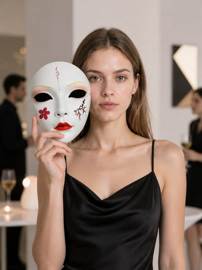 White Japanese-Style Carnival Mask for Cosplay lifestyle view