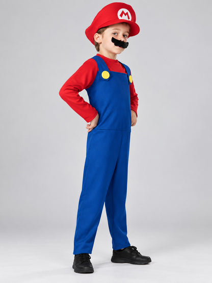 Mario costume with hat and mustache made of polyester