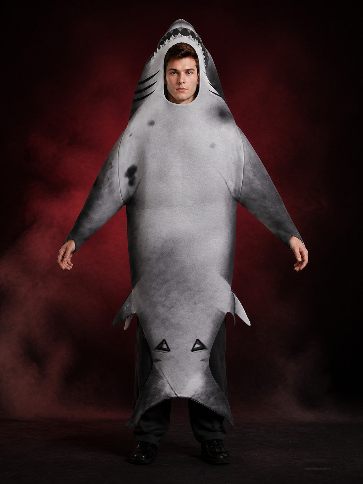 Unisex Inflatable Shark Jumpsuit Costume, Gray Full-Body Halloween Outfit main product view
