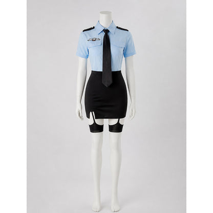 Women's Police Costume - Light Blue Shirt, Black Tie & Pencil Skirt Set main product view