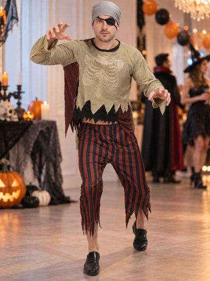 Zombie Skeleton Costume with Print and Mask