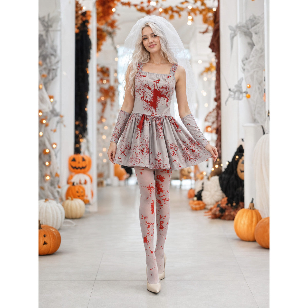 Halloween vampire costume with veil and gloves lifestyle view