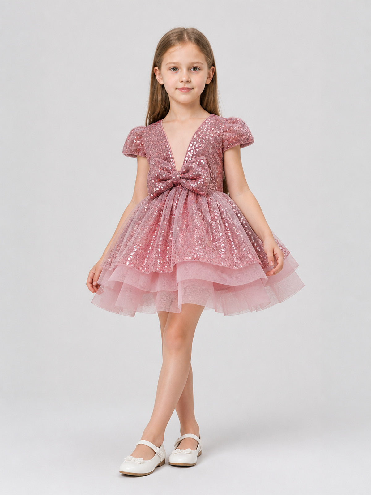 Girls' Sequin Party Dress with Bow for Birthdays Costume Dresses detail
