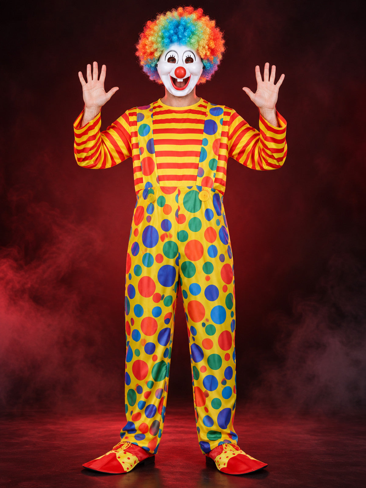 Adult Clown Costume Made of Polyester with Wig and Mask
