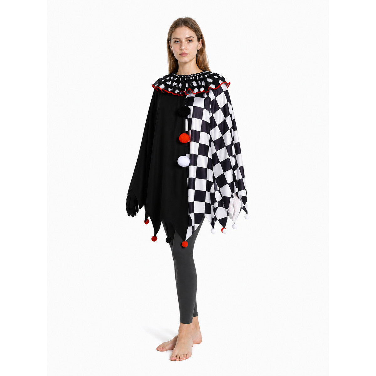 Clown Cape with Pom-Poms and Pointed Edges Costume Capes detail