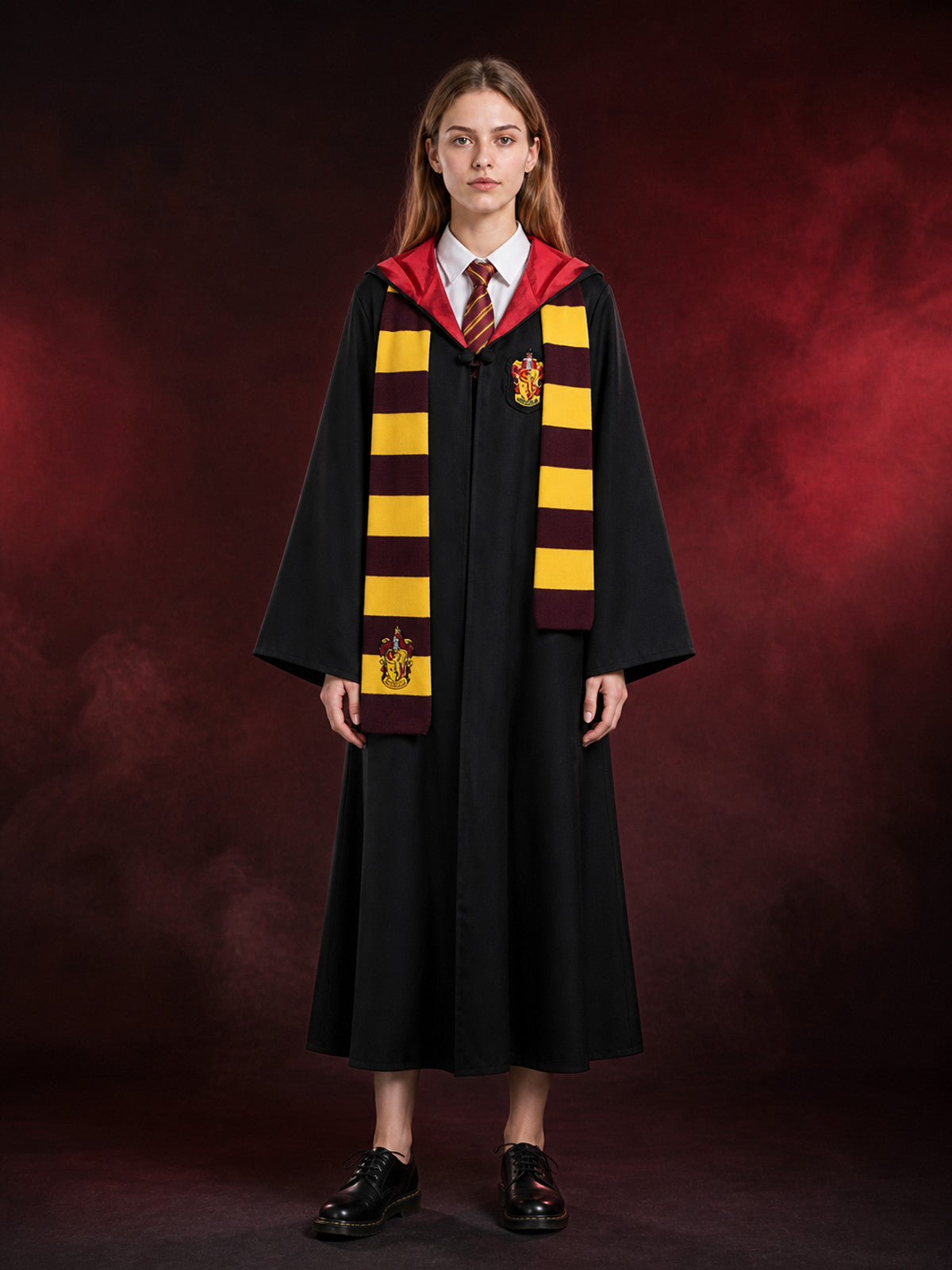 Wizard Costume Set, Hooded Long Robe with Striped Tie and Scarf, Halloween
