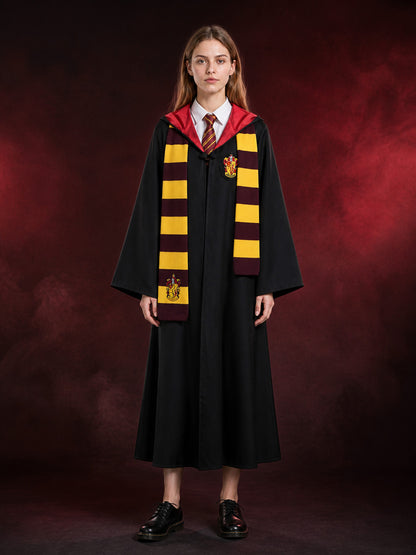 Wizard Costume Set, Hooded Long Robe with Striped Tie and Scarf, Halloween