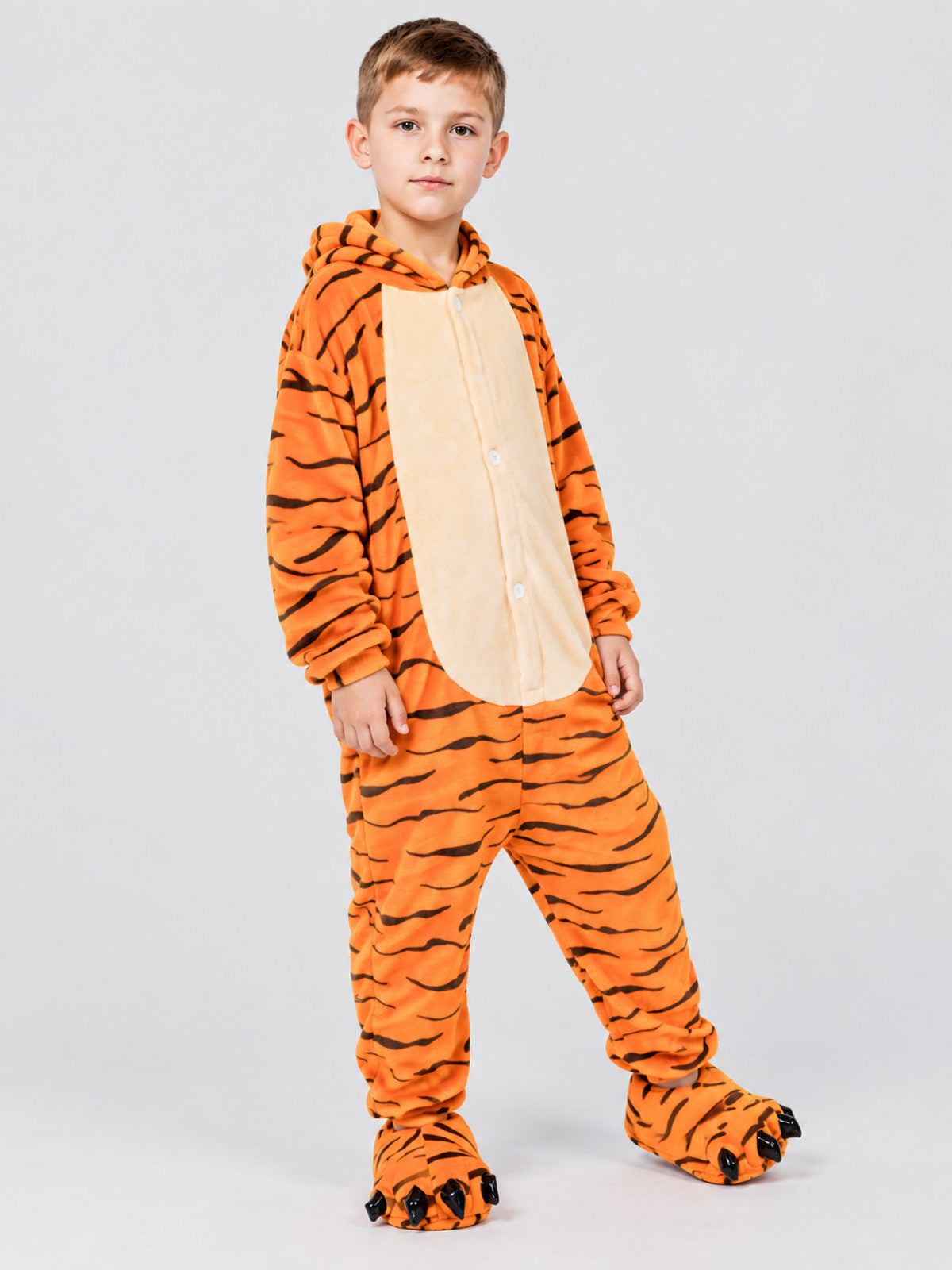Kids' Hooded Tiger Striped Pajama Jumpsuit