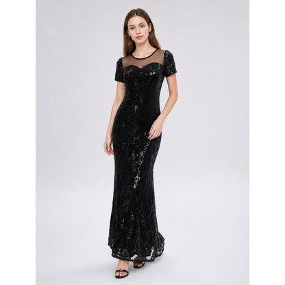 Long Black Sequin Evening Dress