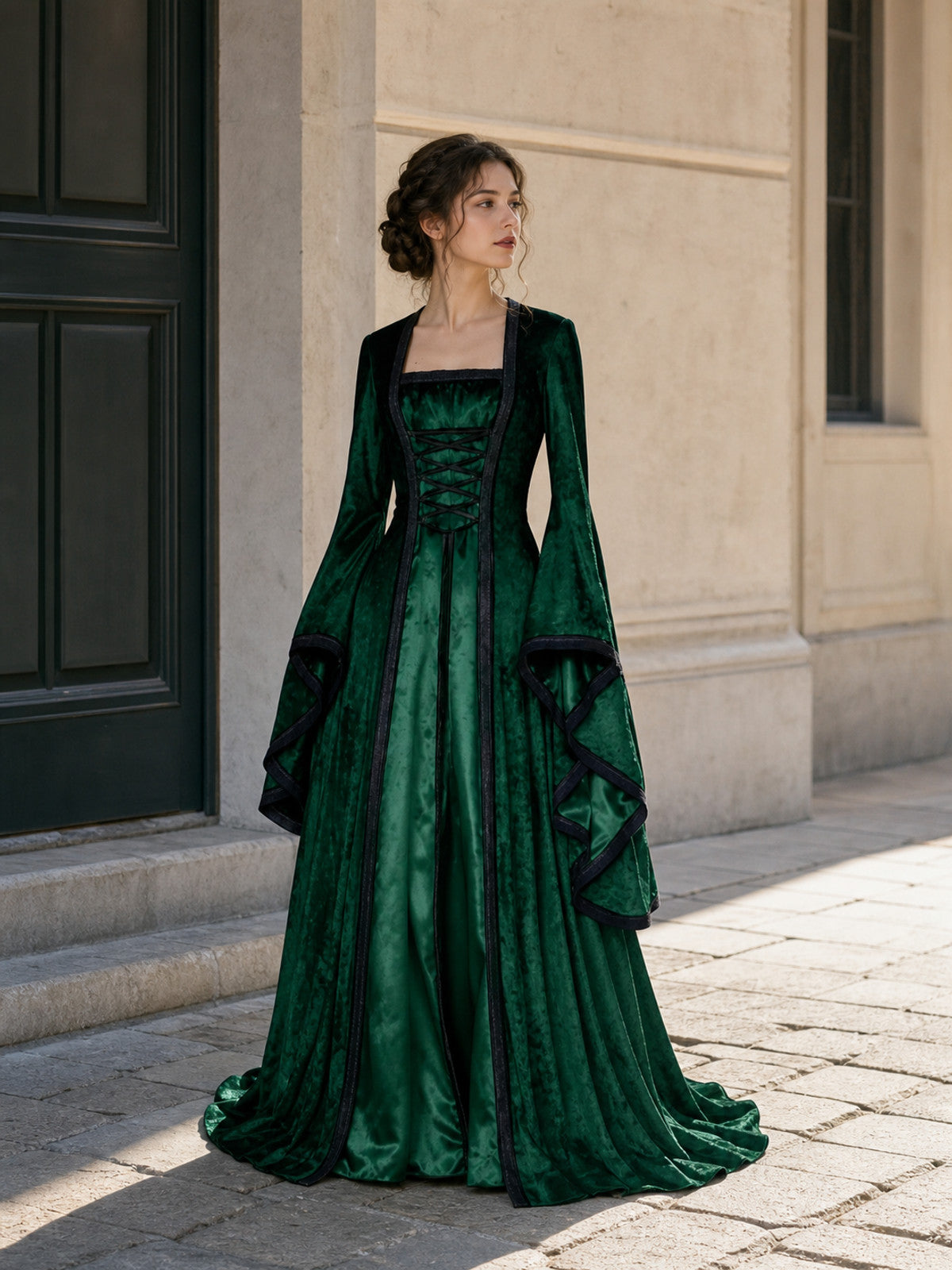Medieval Gothic Dress with Lacing and Train Costume Dresses detail