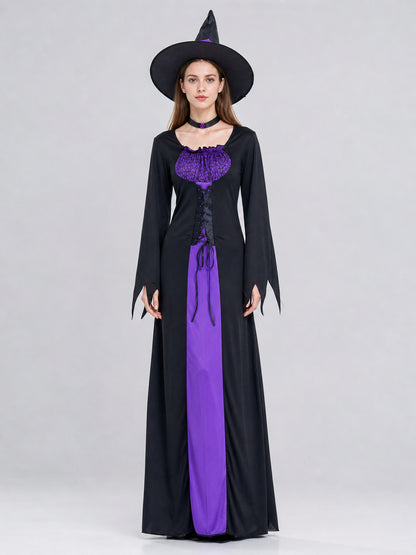 Purple and Black Witch Costume with Dress and Hat