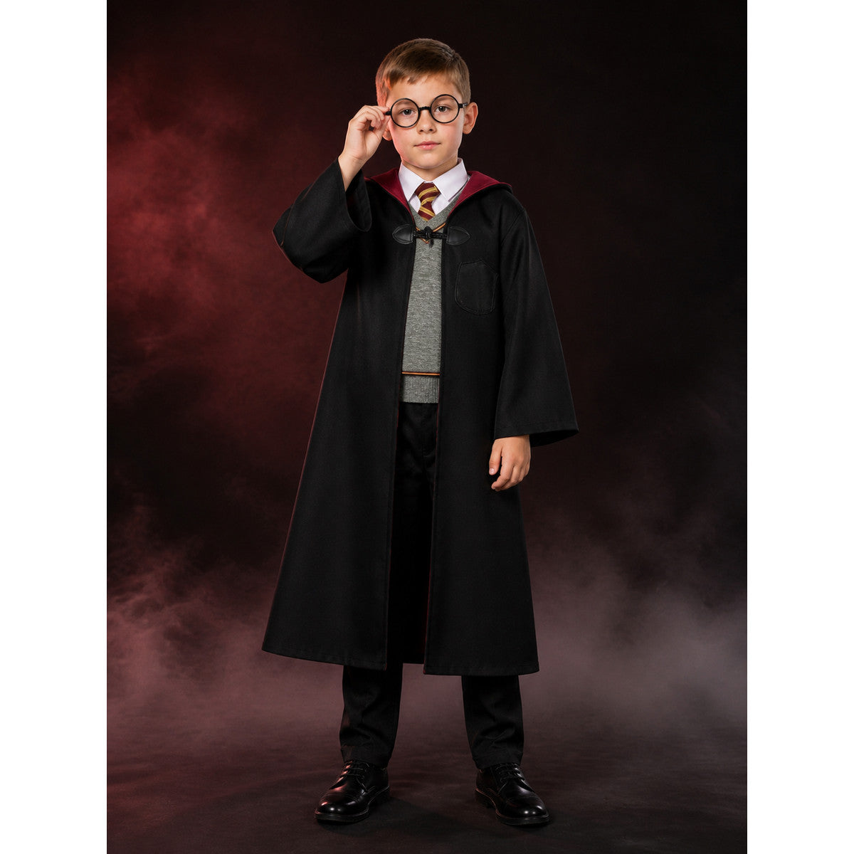 Kids Wizard Costume Set, Hooded Robe With Round Glasses, Tie, Inner Top And main product view