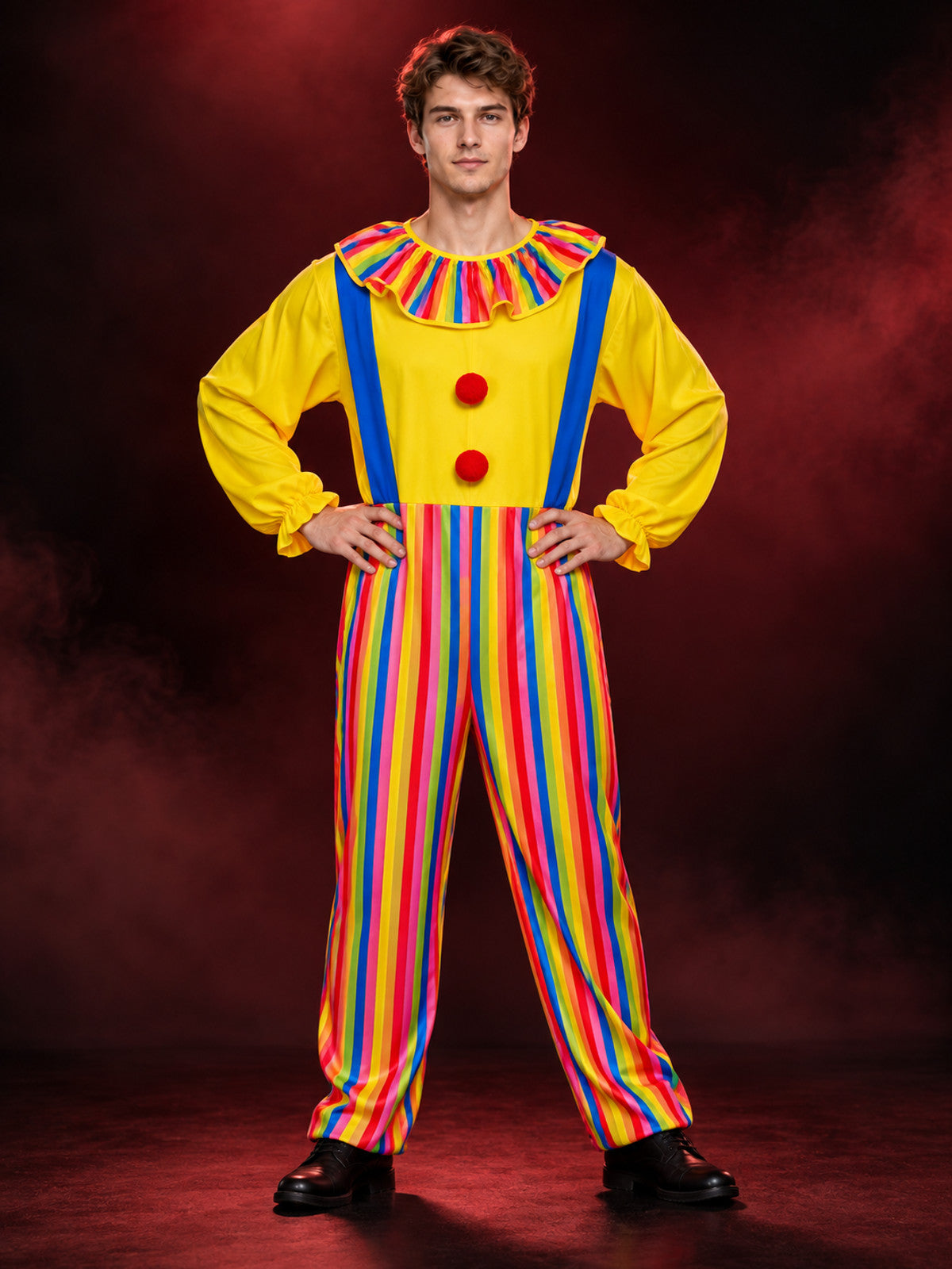 Adult Clown Costume with Suspenders Jumpsuit