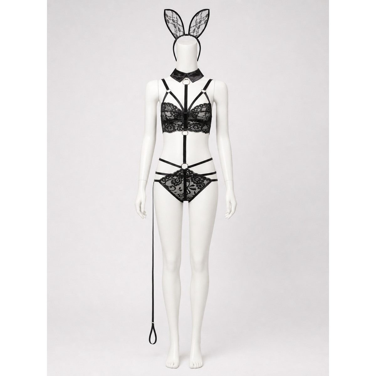 Lace Bunny Costume with Ears and Decorative Straps