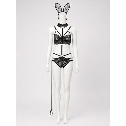 Lace Bunny Costume with Ears and Decorative Straps