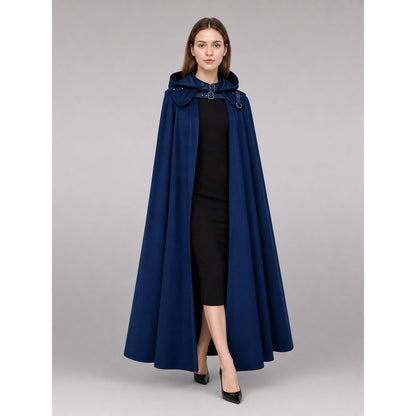 Black and blue hooded costume cape