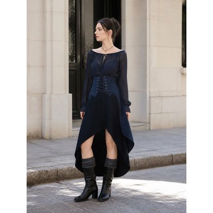 Navy Cape with a High Collar and Lacing