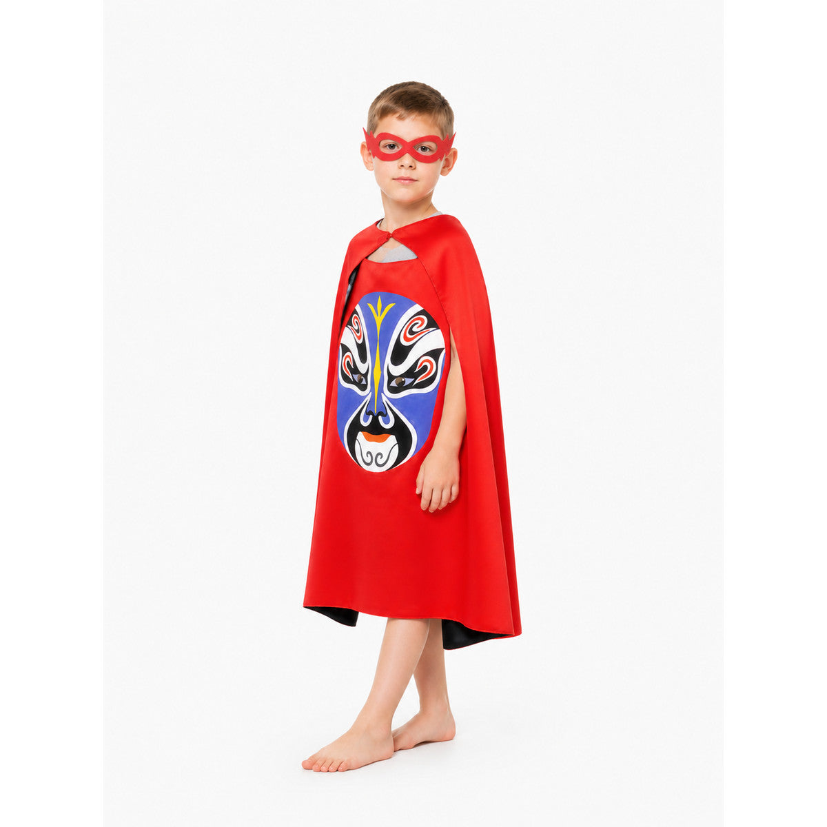 Children's Red Cape with Peking Opera Mask Costume Capes detail