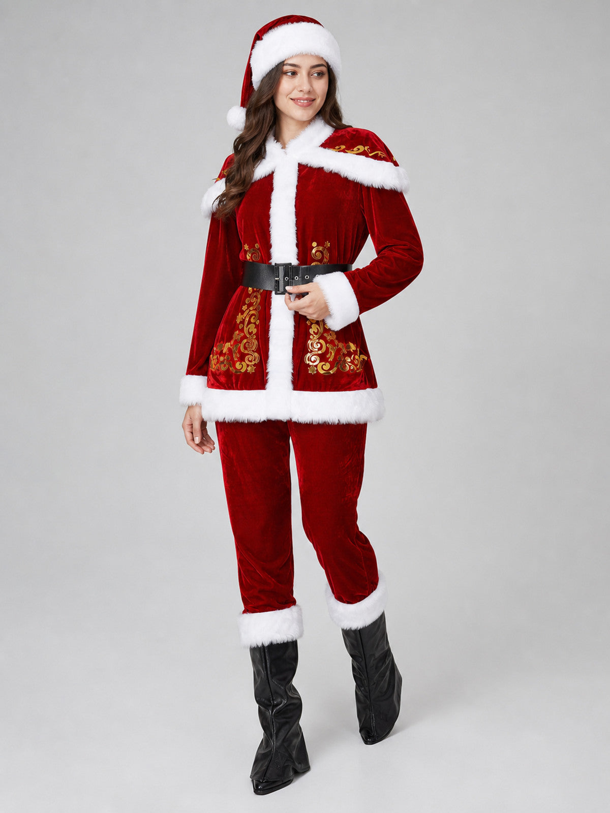 Santa Claus costume with beard, hat, and belt