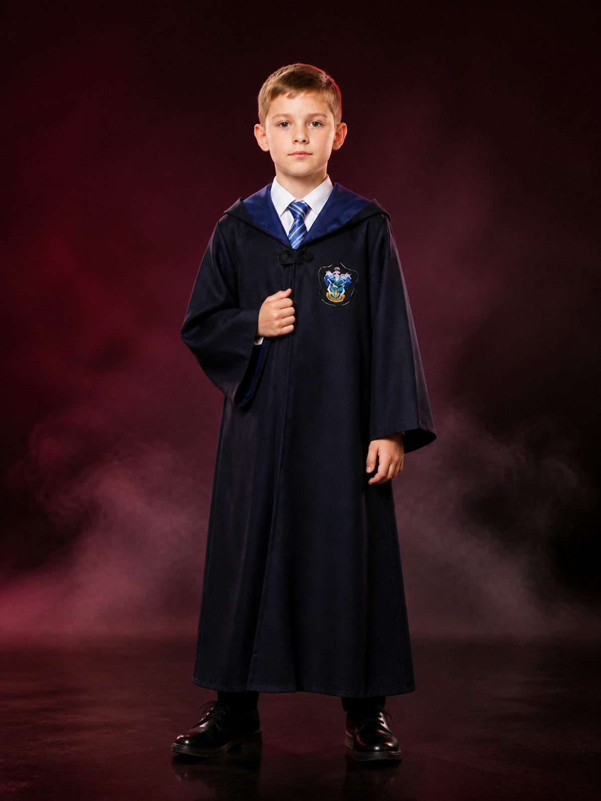 Ravenclaw Wizard Robe Costume Set with Tie, Long Hooded Cape for Halloween main product view