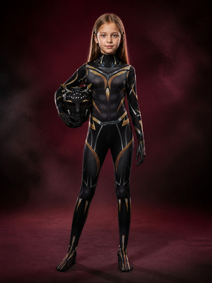 Panther Superhero Bodysuit Costume With Cat-Ear Hood and Geometric Print main product view