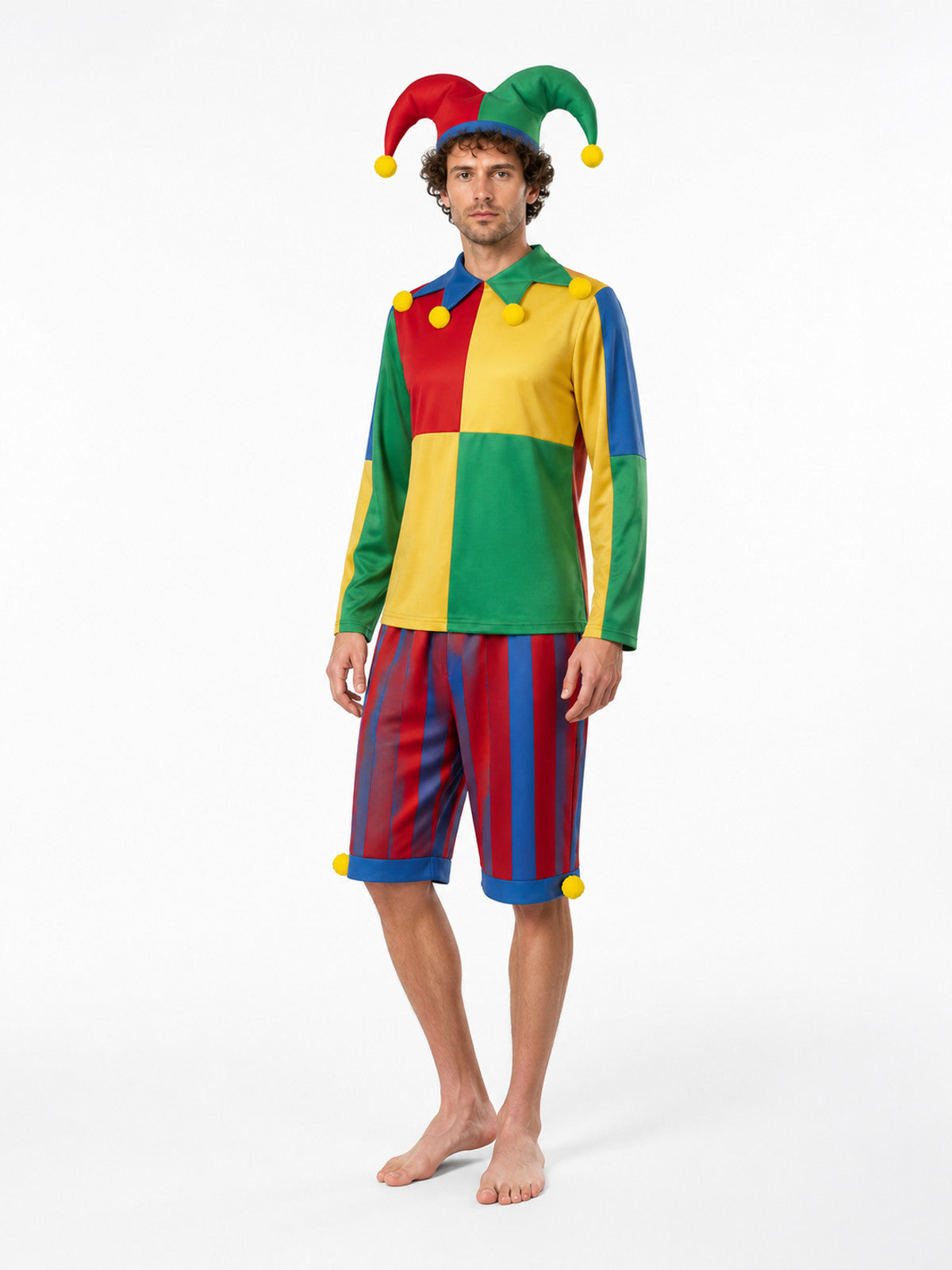 Clown Costume with Striped Shorts and Hat