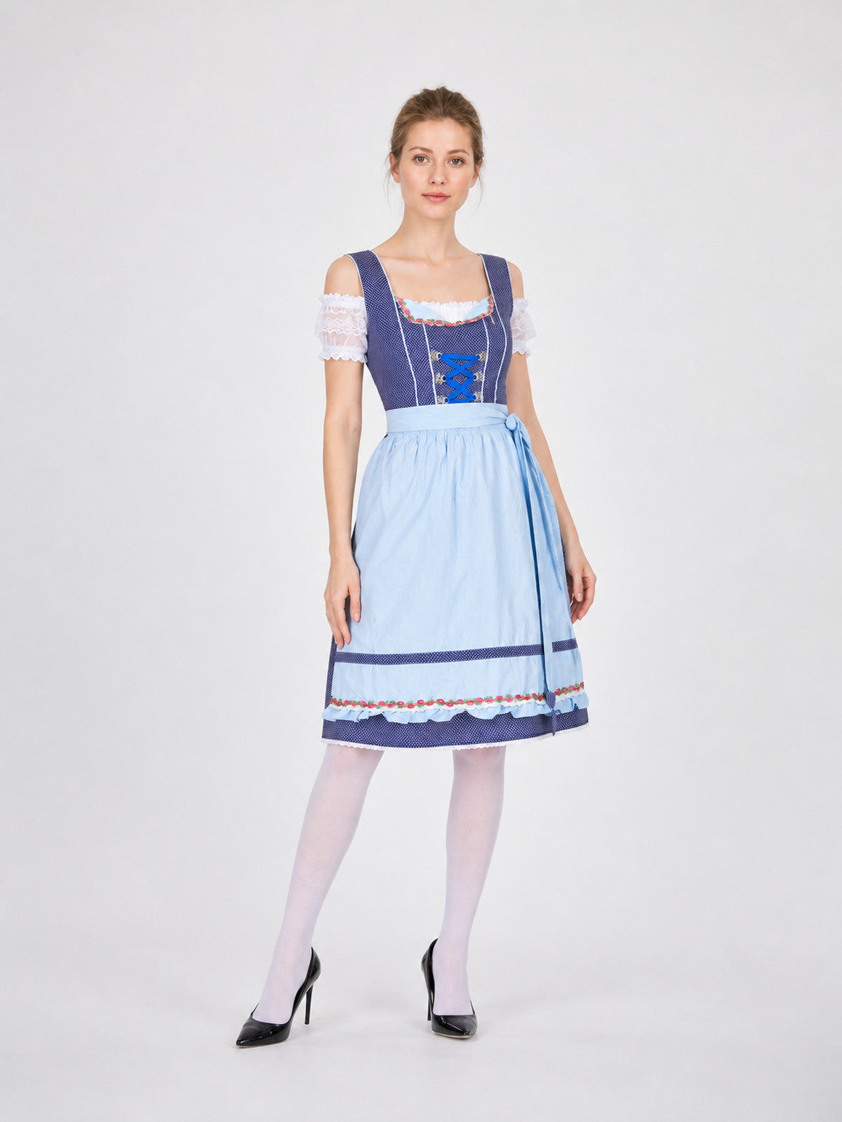 Bavarian Ethnic Dress with Apron and Floral Trim Costume Dresses detail