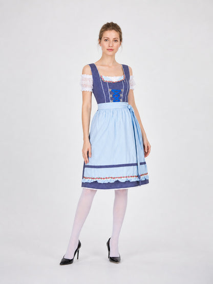 Bavarian Ethnic Dress with Apron and Floral Trim Costume Dresses detail