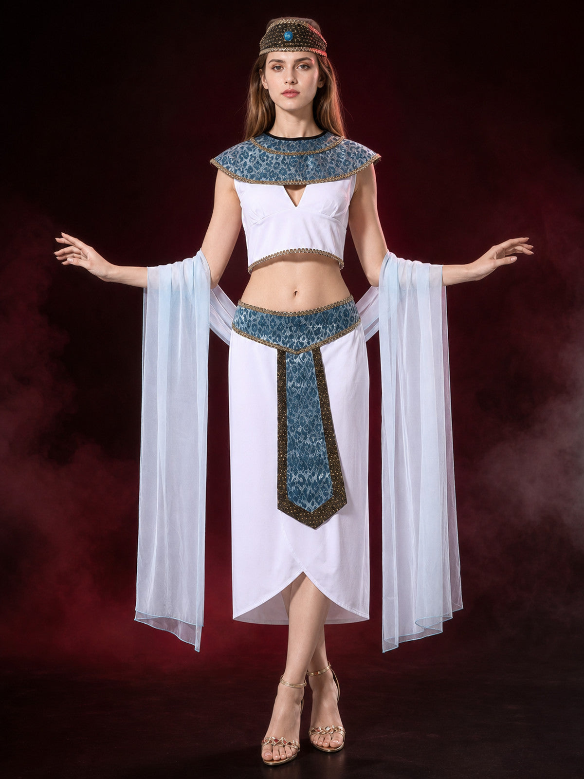 Egyptian Queen Costume Set, Two-Piece White, Blue And Silver Outfit With main product view