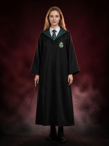 Slytherin Wizard Robe and Tie Costume Set with Hooded Cloak main product view