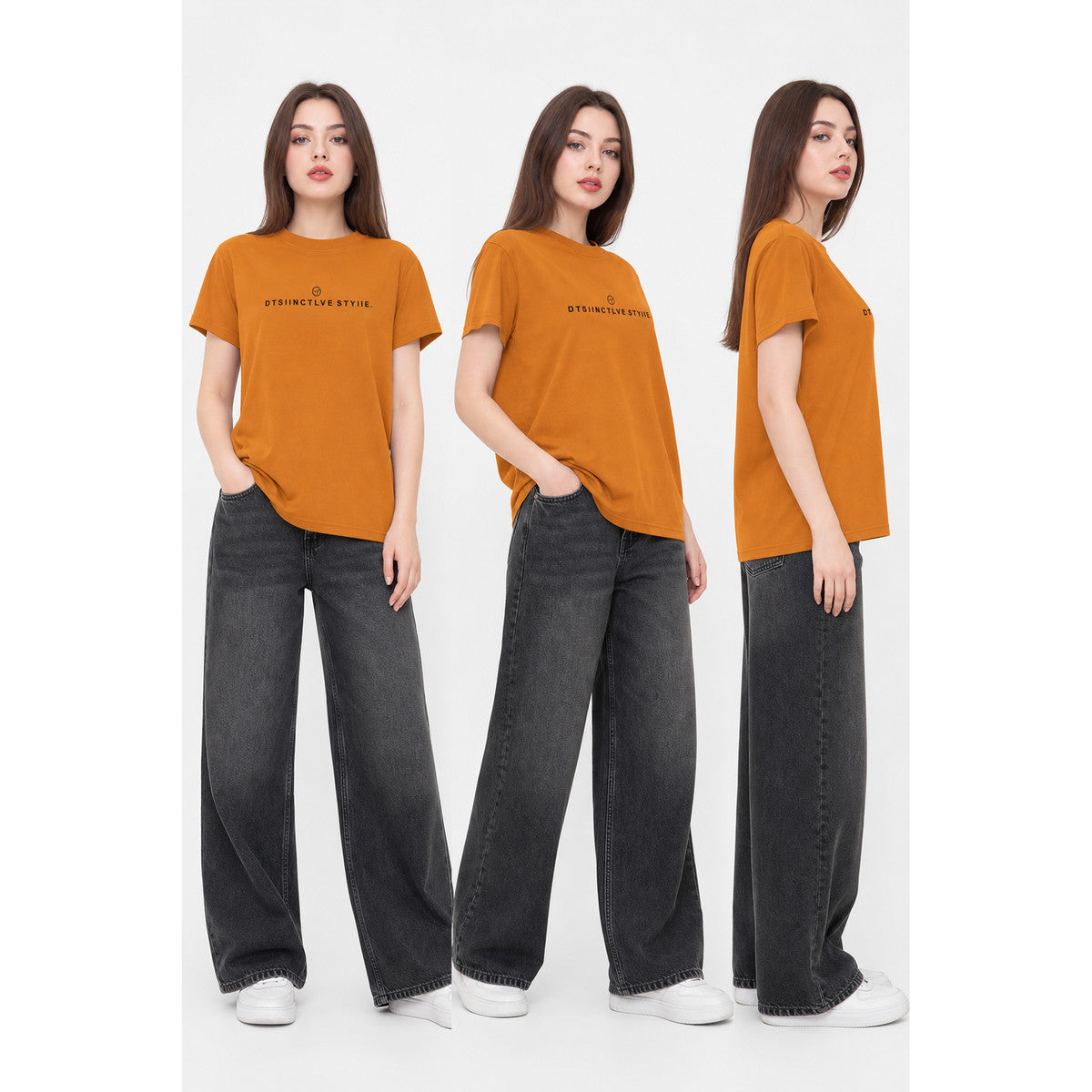 Women's Cotton Summer Orange Printed T-Shirt lifestyle view