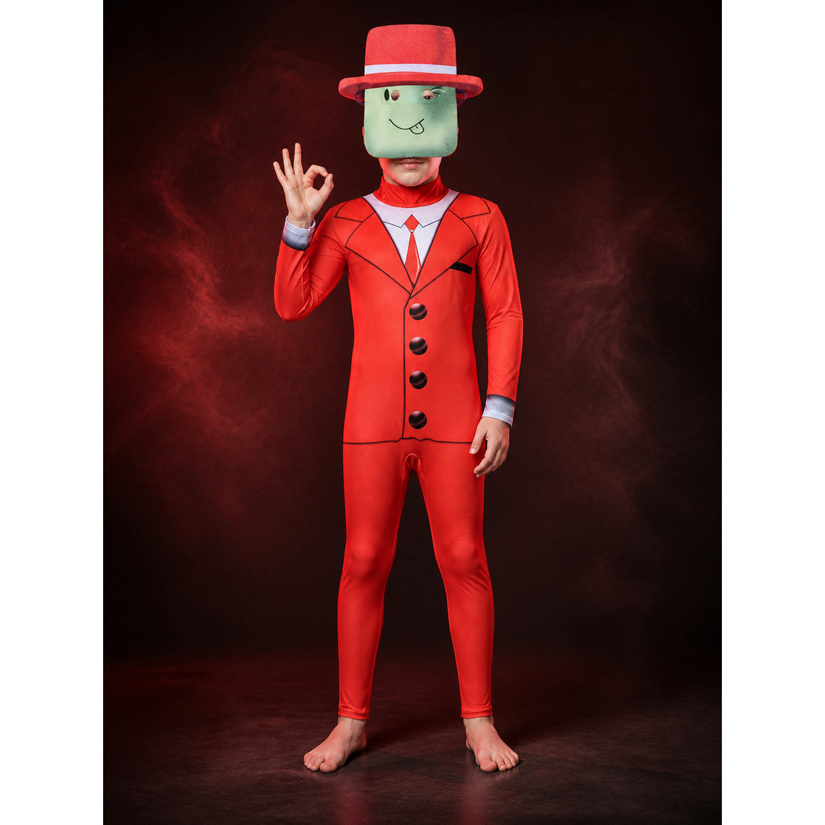Roblox Red Suit Bodysuit Costume with Blocky Headpiece, Kids Cosplay Outfit for main product view