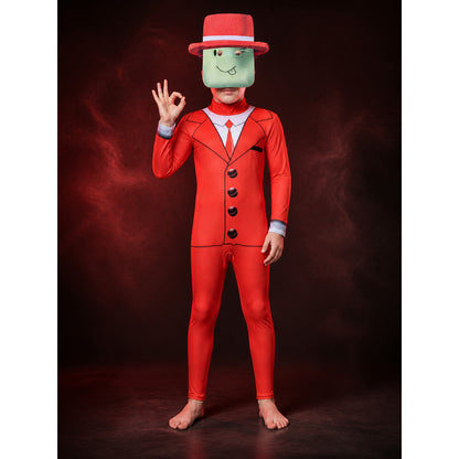 Roblox Red Suit Bodysuit Costume with Blocky Headpiece, Kids Cosplay Outfit for main product view