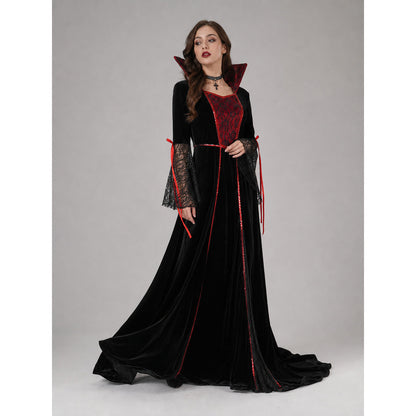 Gothic Cosplay Dress Costume with Choker on-model front view 2