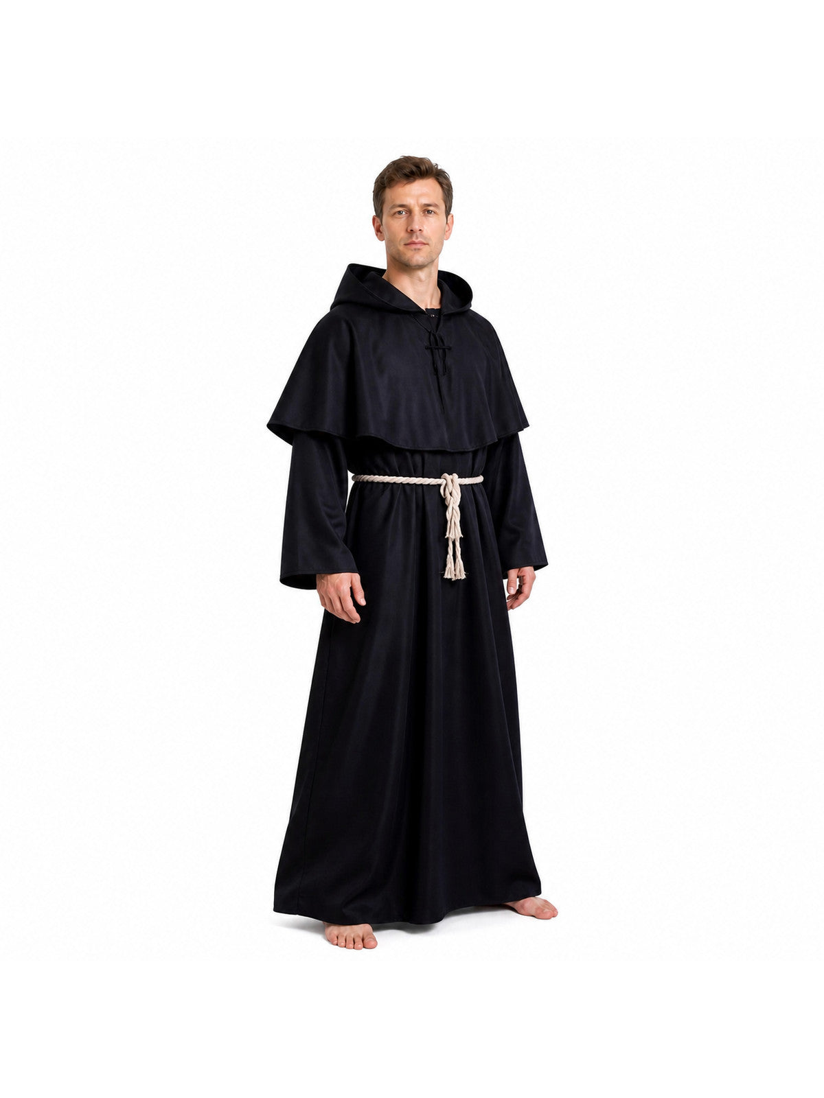 Black Robe with Pointed Hood and Belt for Cosplay Costumes detail