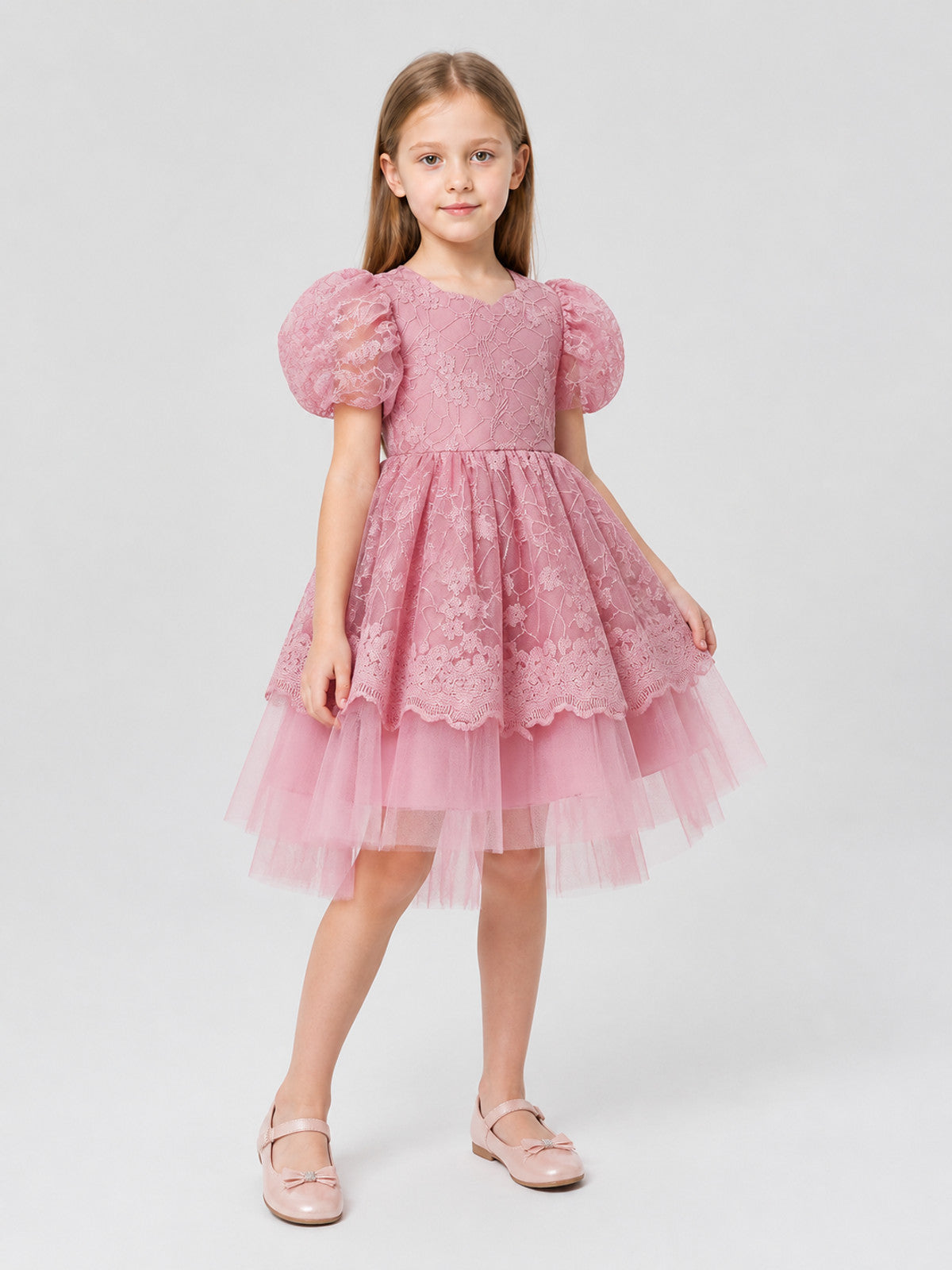 Girls' Princess Dress with Full Skirt and Lace Costume Dresses detail